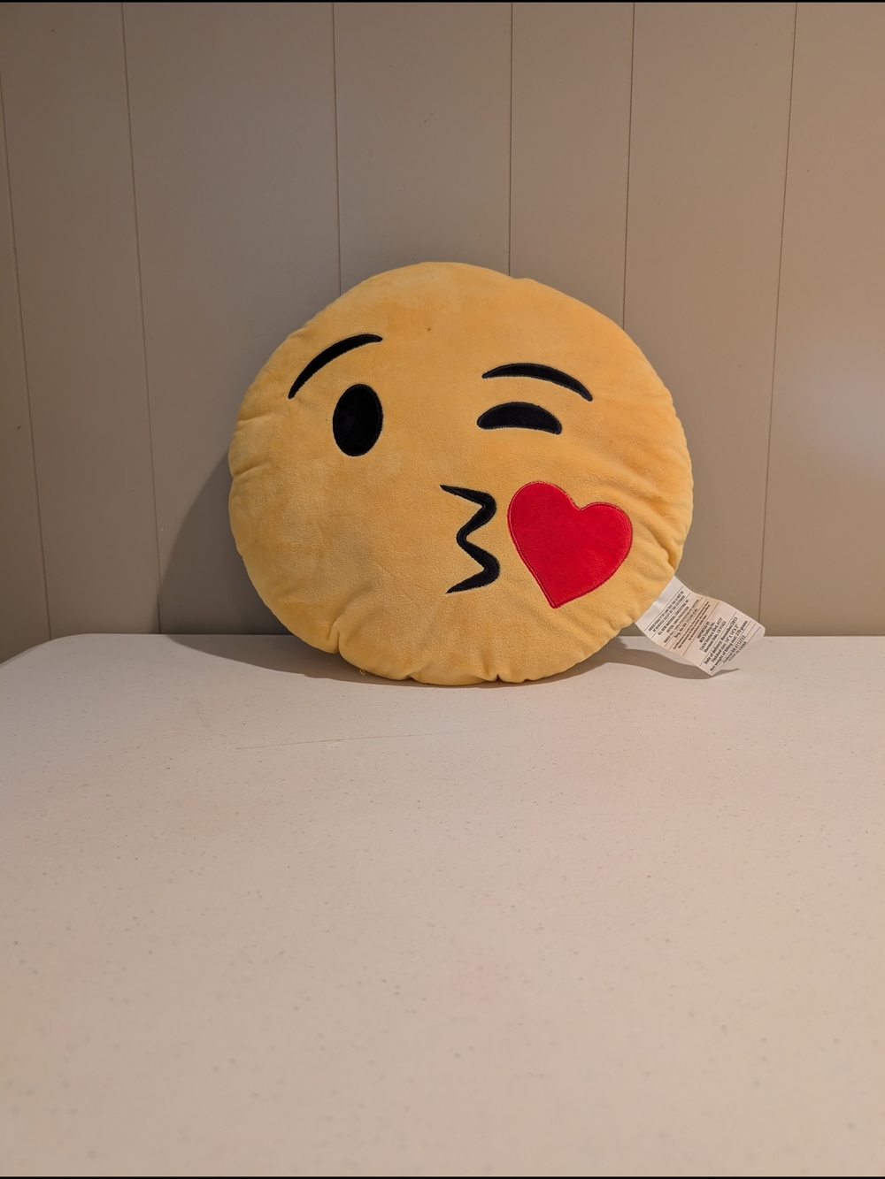 Kissing Face Emoji Plush Pillow - Yellow with Red Heart
